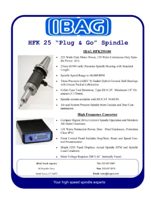 HFK 25 Plug and Go spindle specs